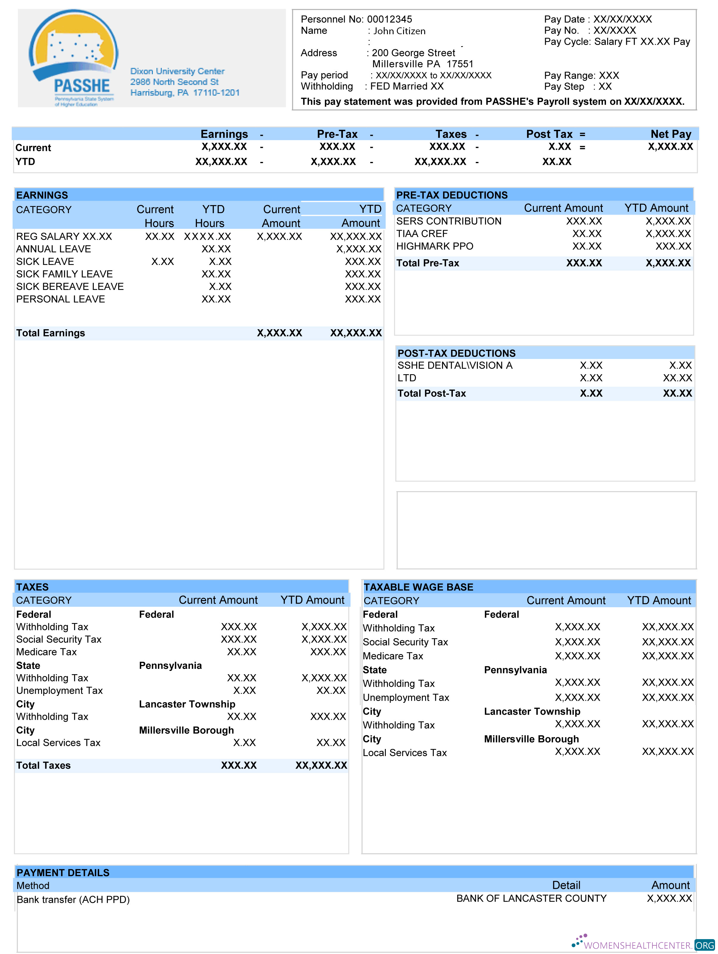 Download USA DIXON University center paystub in Word and PDF formats Photoshop template